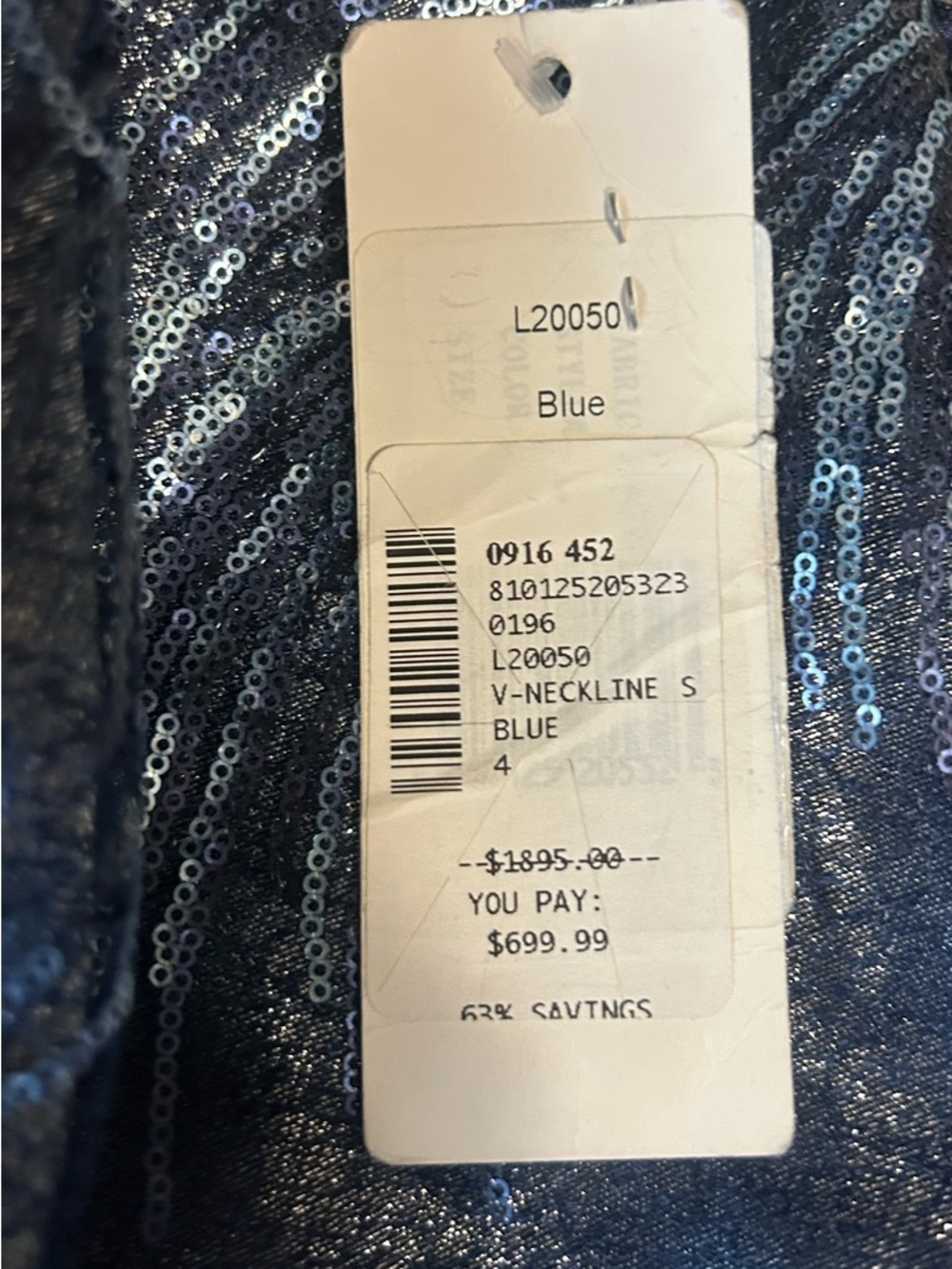 NWT: Rene Ruiz Collection | V-Neck Sequin Navy A-Line Evening Formal Dress - Picture 5 of 6
